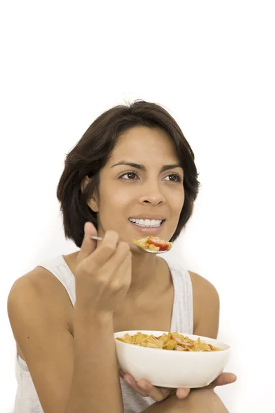 Mujer atractiva desayunando —  Fotos de Stock
