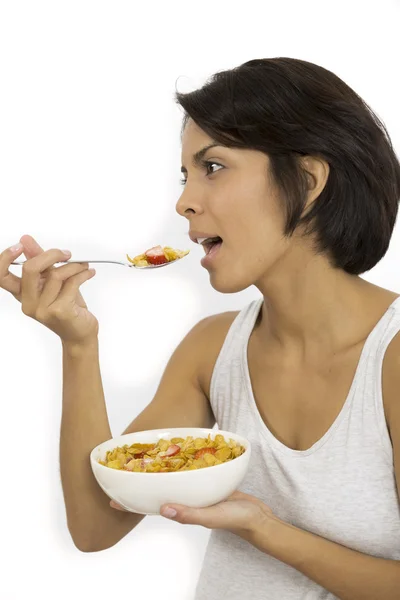 Attraktive Frau beim Frühstück — Stockfoto