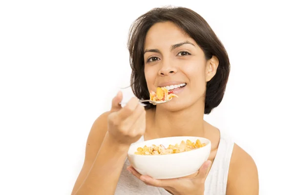 Attractive woman having breakfast — Stock Photo, Image