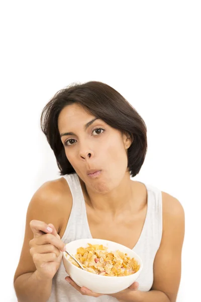 Donna attraente che fa colazione — Foto Stock