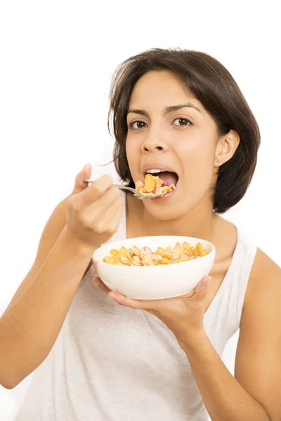 Donna attraente che fa colazione — Foto Stock