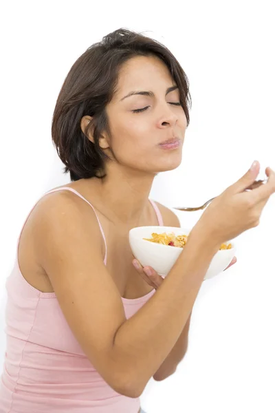 Mujer atractiva desayunando — Foto de Stock