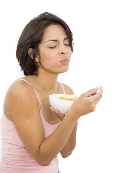 Mujer atractiva desayunando — Foto de Stock