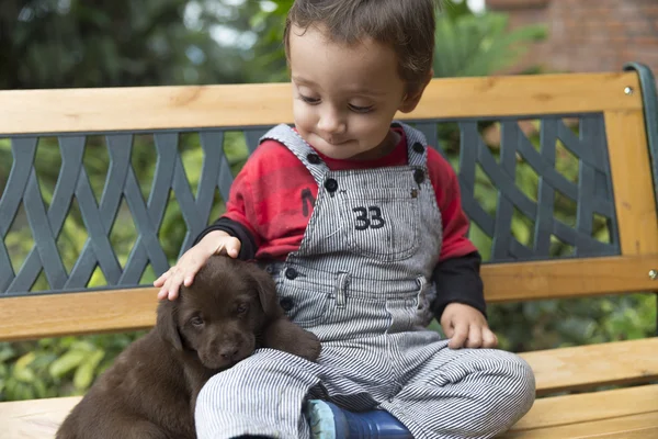 Чарівні дитини та його собака — стокове фото