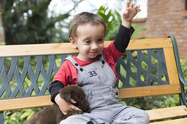 Adorable Baby And His Dog — Stock Photo, Image