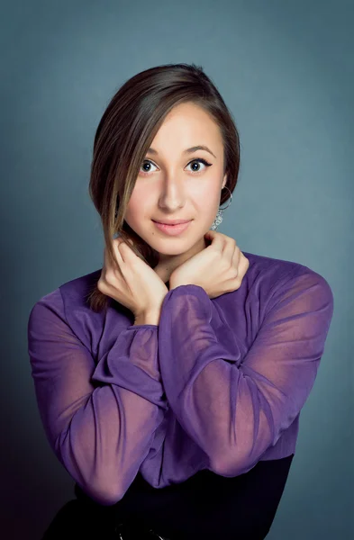 Young girl wearing violet dress — Stock Photo, Image