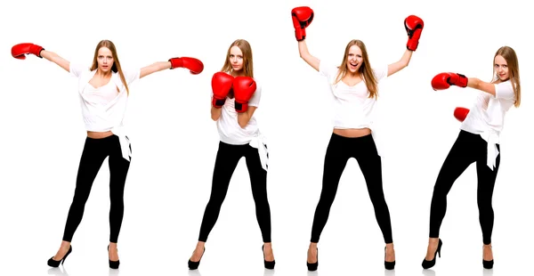 Young beautiful fashion woman boxing isolated on white backgroun — Stock Photo, Image