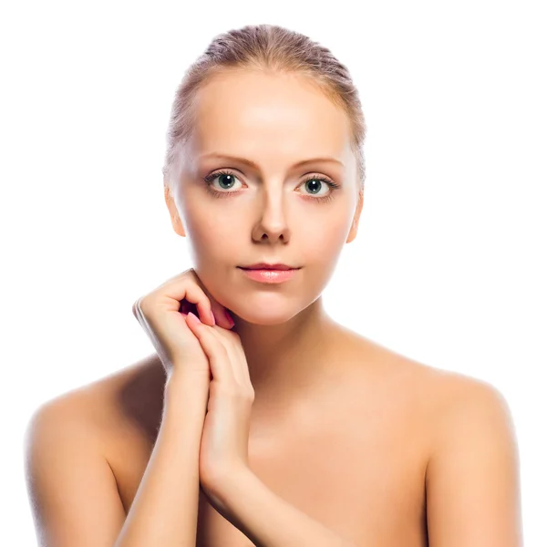 Portrait of beautiful young woman. Isolated on white background. — Stock Photo, Image