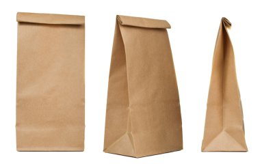 Brown paper bag set isolated on white background clipart
