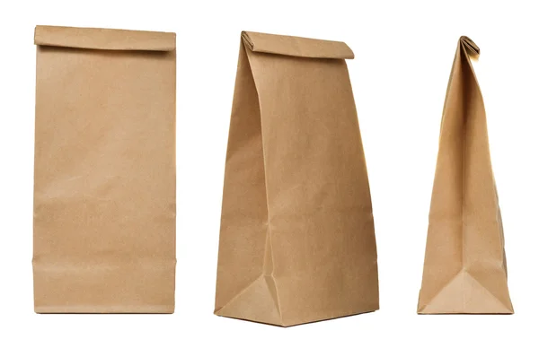 Brown paper bag set isolated on white background — Stock Photo, Image