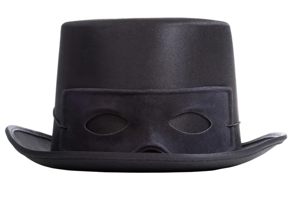 Black top hat with mask isolated on white background — Stock Photo, Image