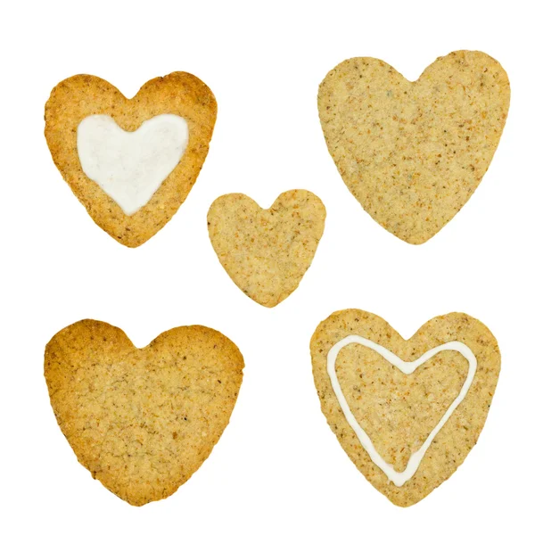 Ensemble de biscuits en forme de coeur isolé sur fond blanc — Photo