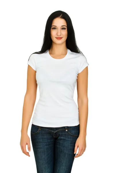 Mulher com t-shirt em branco — Fotografia de Stock