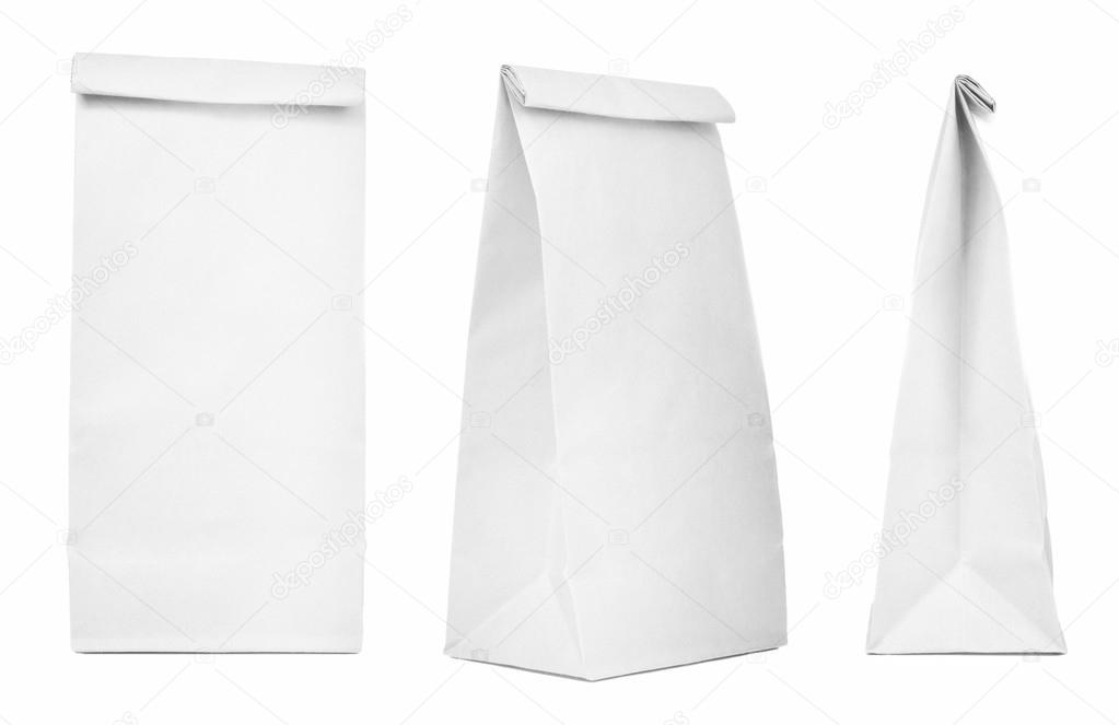 Blank paper bag set isolated on white background