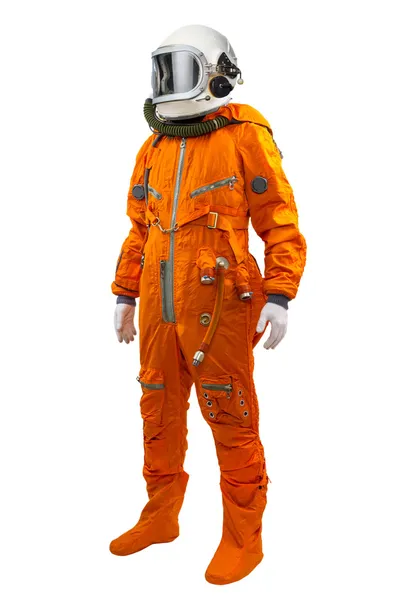 Beyaz arka plan ayakta uzay giysisi giyen astronot