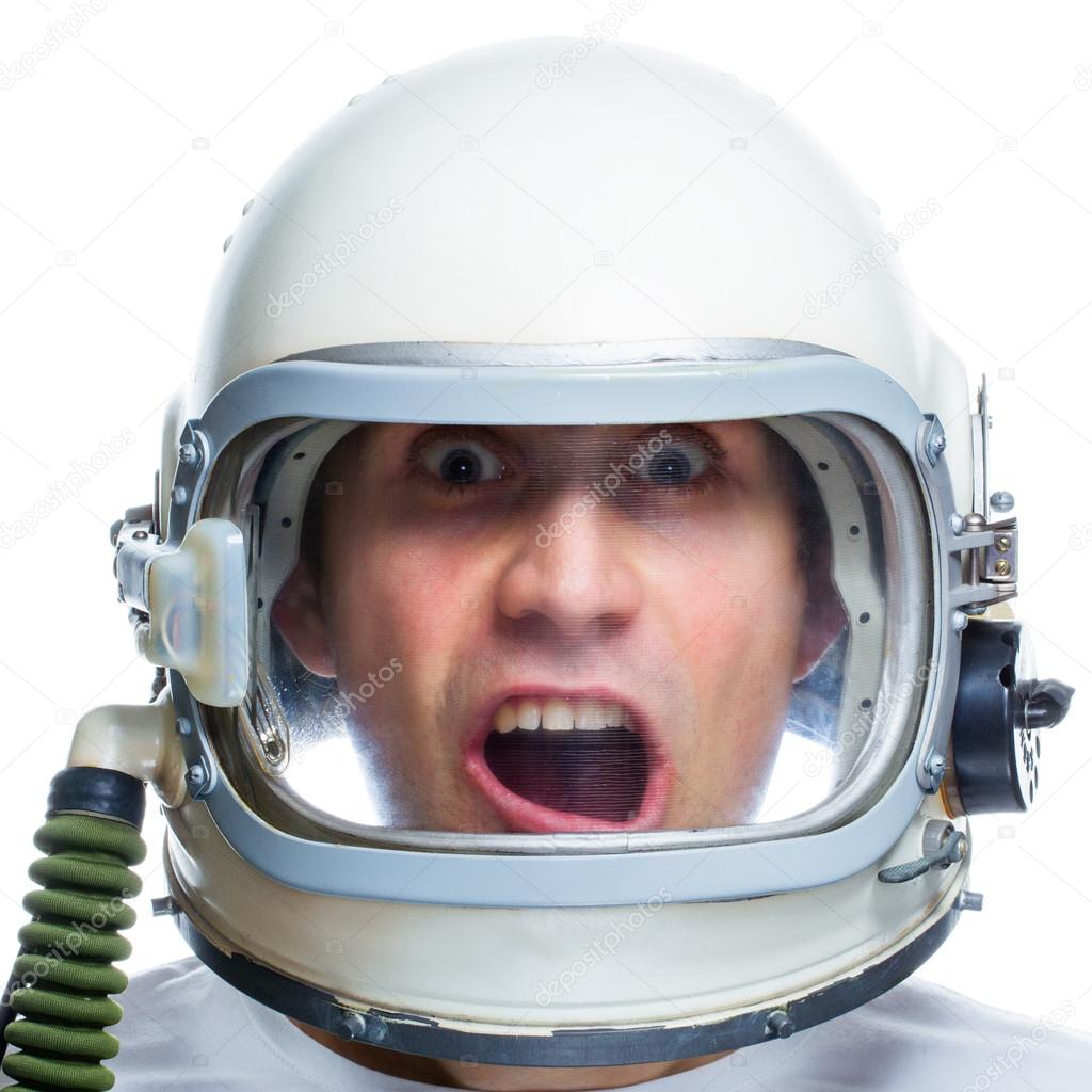 Man in vintage space helmet