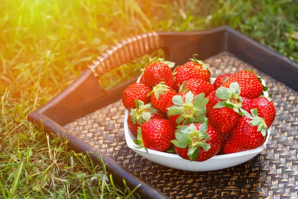 Ciotola con fragole — Foto Stock