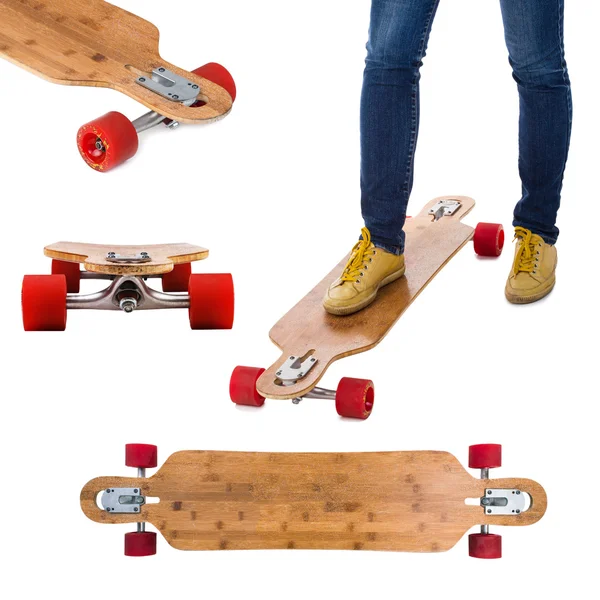 Skateboarder on longboard skateboard — Stock Photo, Image