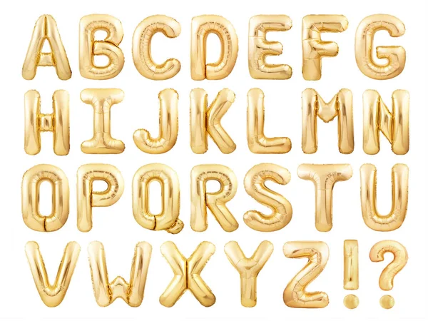 Alphabet Balloons Font Made Golden Inflatable Balloons Isolated White Background — Stock Photo, Image