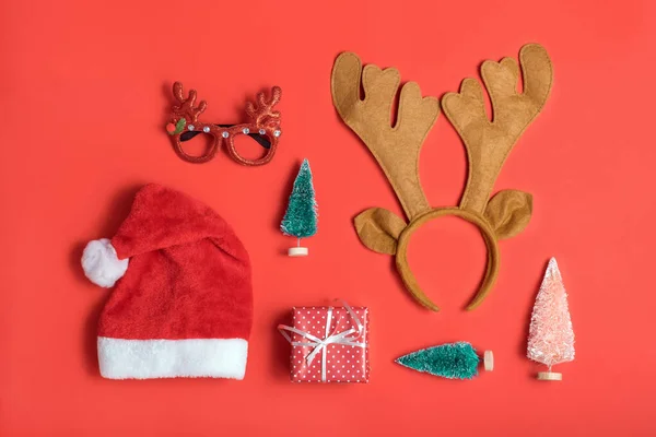 Gruppo Oggetti Natale Incluse Corna Giocattolo Cervo Occhiali Divertenti Cappello — Foto Stock