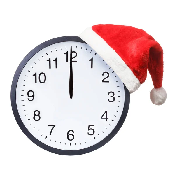 Santa hat and office clock — Stock Photo, Image