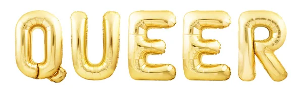 Queer wird made of golden inflatable balloon letters isolated on white background — Stock Photo, Image