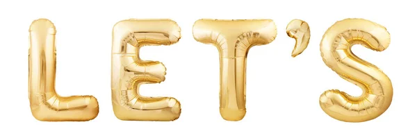 Pozwala słowo wykonane ze złotych balonów izolowanych na białym tle — Zdjęcie stockowe