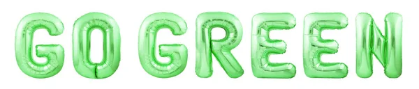 绿色充气气球在白色背景上隔离发出的GO绿色讯息 — 图库照片