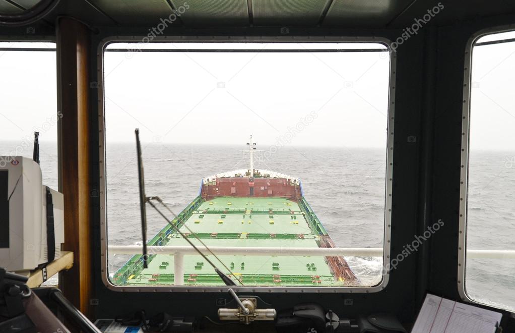 view from bridge of container ship