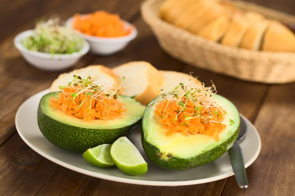 Avocado with Grated Carrot and Sprouts — Stock Photo, Image