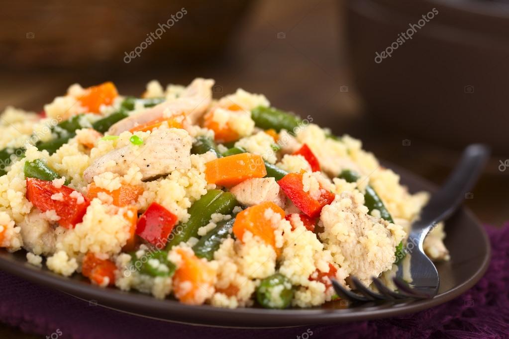 Couscous with Chicken, Beans, Carrot and Bell Pepper — Stock Photo