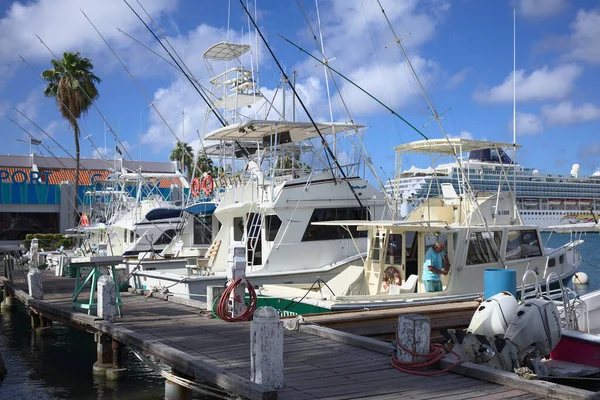 Oranjestad Aruba December 2020 Fishing Boats Wind Creek Marina Wind — Stock Photo, Image