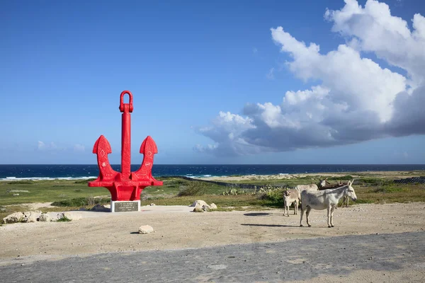 San Nicolas Aruba December 2020 Red Anchor Historical Landmark Memory — ストック写真