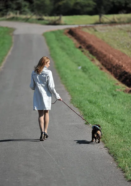 Jonge vrouw en hond — Stockfoto