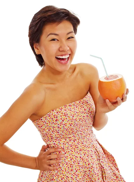 Happy teen with grapefruit — Stock Photo, Image