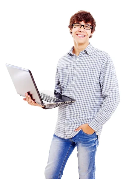 College student met laptop — Stockfoto