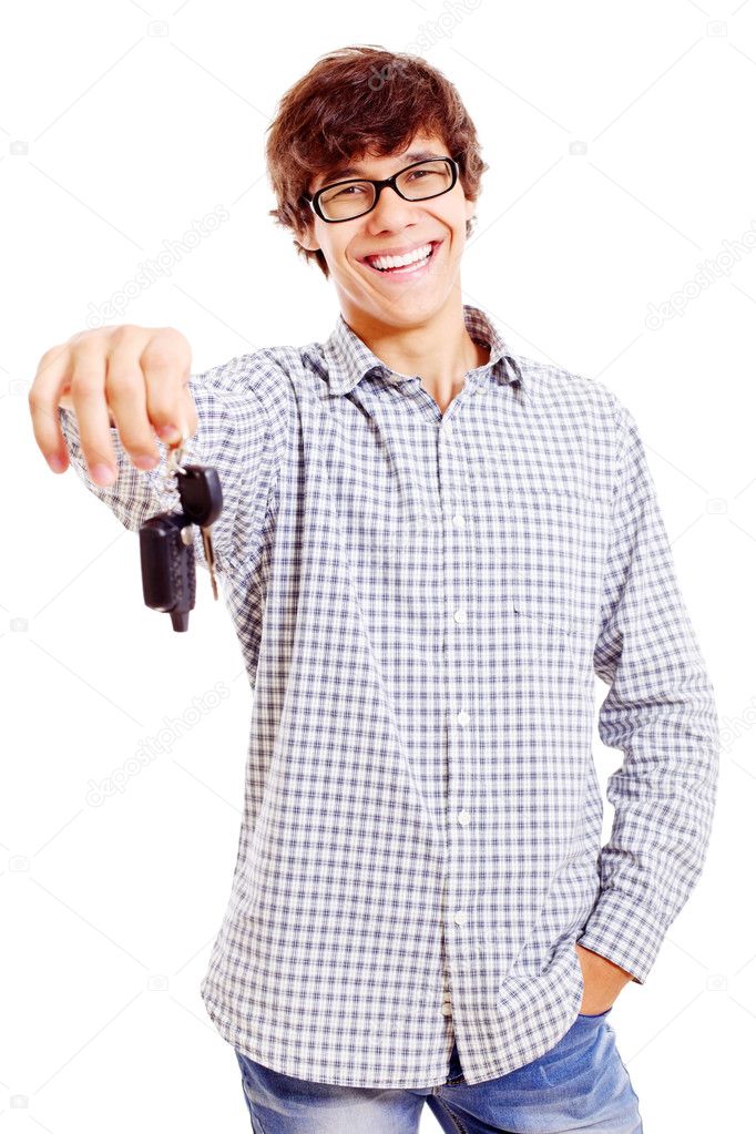 Young man with car keys