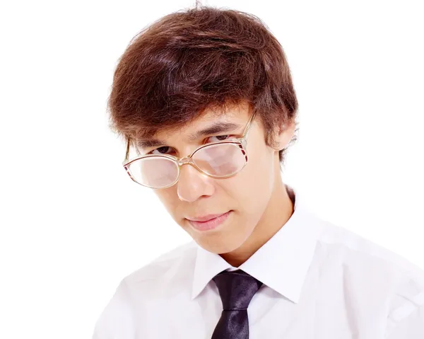 Mladí geek v legrační brýle — Stock fotografie