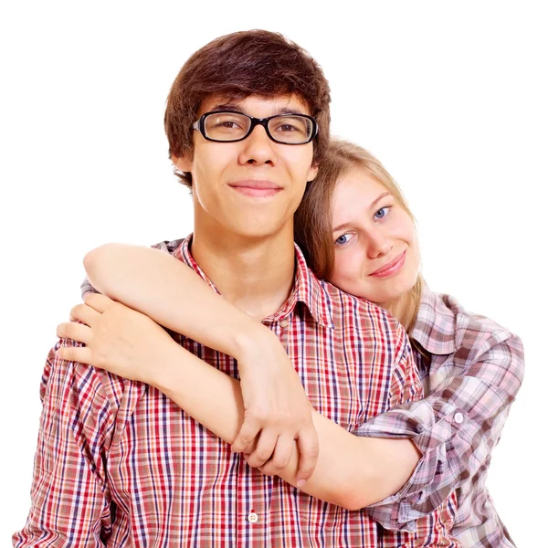 Glückliches junges Paar über Weiß — Stockfoto
