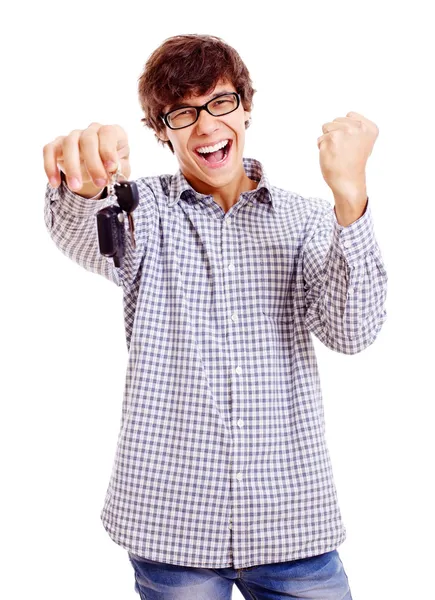 Happy young man with car keys — Stock Photo, Image