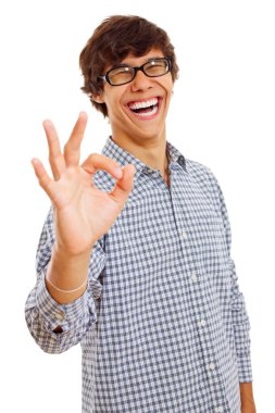 Laughing guy showing Ok sign clipart