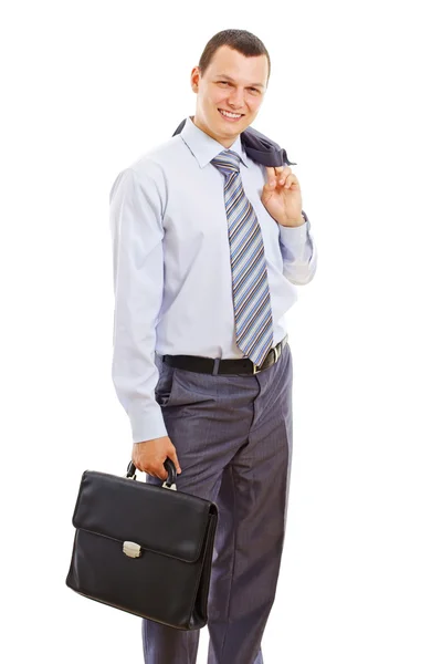 Smiling young business man with case Royalty Free Stock Images