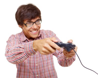 joystick ile video oyunu oynayan teen