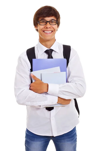 Glücklicher Student mit Büchern — Stockfoto