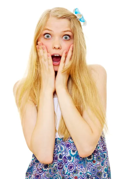 Surprised beautiful blonde teenage girl — Stock Photo, Image