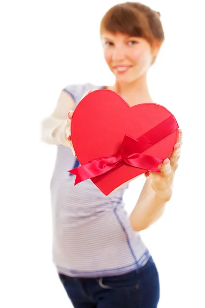 Slim girl holding red heart — Stock Photo, Image