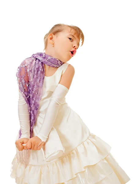 Singing little girl in ball dress — Stock Photo, Image