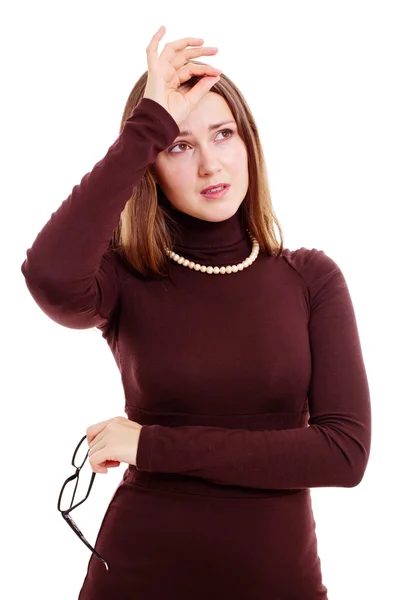 Mladá žena s bolestí hlavy — Stock fotografie
