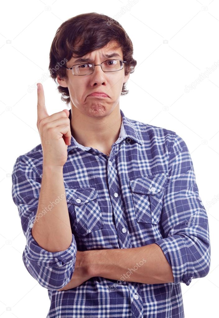 Guy with index finger up