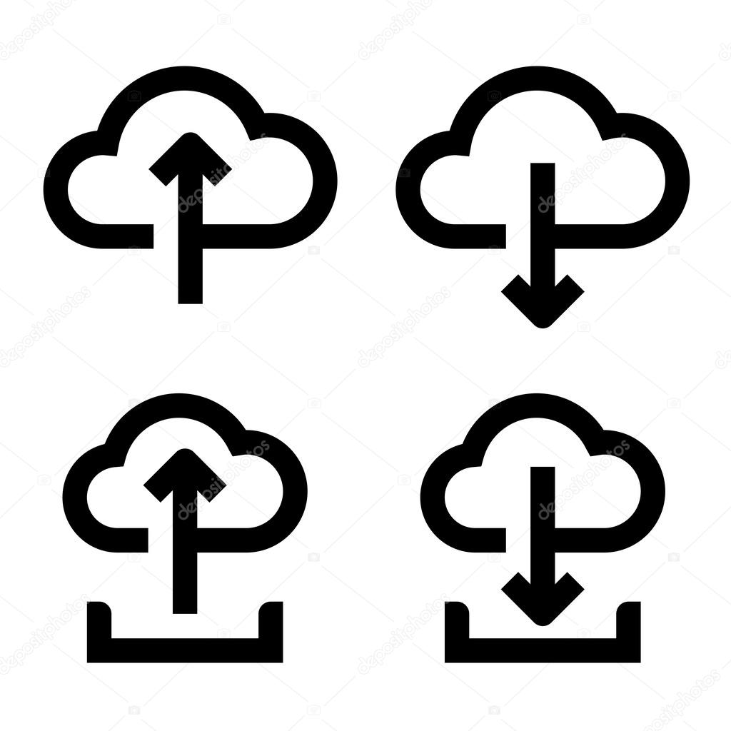 Cloud upload and download icon set